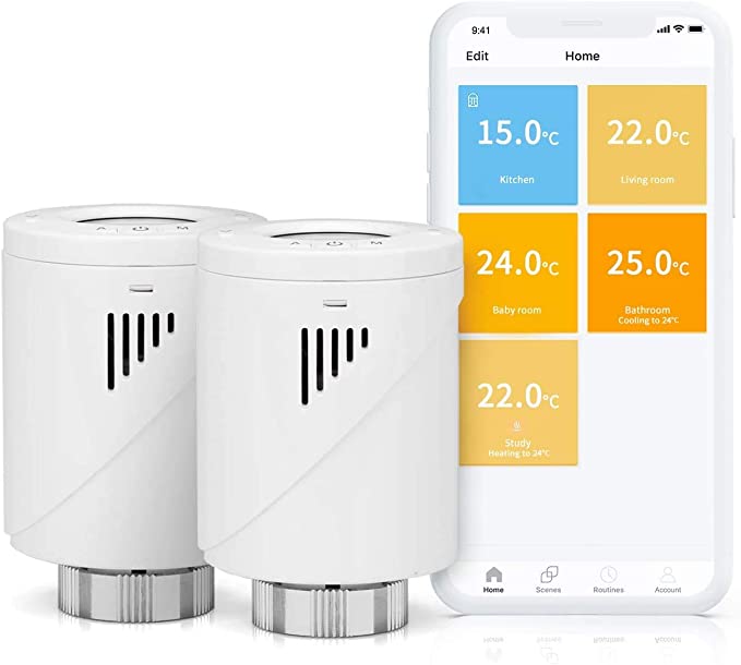 Meross Multizone Smart Wi-Fi Thermostat Radiators 2Pack, LCD Display, Intelligent Programmable Heating Thermostat for Individual Rooms, Compatible with Alexa, Google Assistant and IFTTT