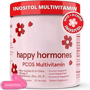 Happy Hormones PCOS Multivitamin, Happy Hormones, Myo-Inositol & D-Chiro Inositol 40:1 Blend   Omega 3   Vitamin D3   Magnesium   Zinc, Hormone Balance 30 SVG