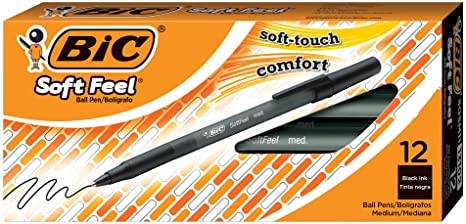BIC Soft Feel Stick Pen, Medium Point (1.0mm), Black, 12-Count