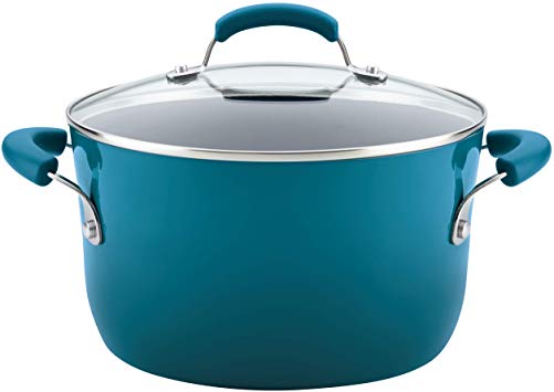 Rachael Ray 17659 Brights  Nonstick Stock Pot/Stockpot with Lid - 6 Quart, Blue