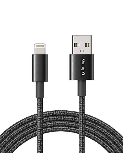 6ft Premium Double-Braided Nylon Lightning Cable, Used for iPhone Chargers, iPhone X/8/8 Plus/7/7 Plus/6/6 Plus/5s, iPad Pro Air 2 (Black)