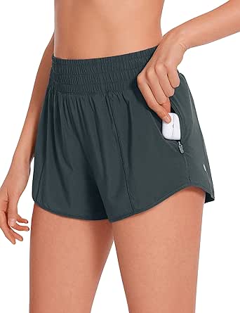 CRZ YOGA High Waisted Running Shorts for Women 2.5" - Mesh Liner Quick Dry Sport Athletic Workout Shorts with Zipper Pocket