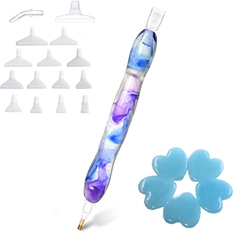 Diamond Painting Pen, Diamond Art Pen, Diamond Art Painting Accessories Tool Kit Drill Pen, 5D Handmade Resin Diamond Painting Drill Pen Stylus Tips Placers Heads and Wax Clear Purple Blue