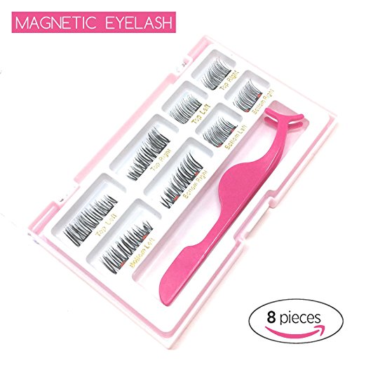 8 pieces Premium Double Magnetic Eyelashes Extension Set, Full Size and Half Size Ultra Thin Magnetic – 3D Natural Look