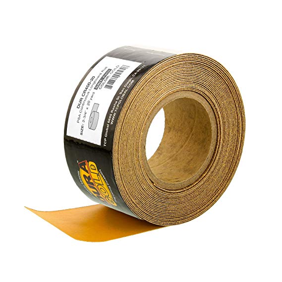 Dura-Gold - Premium - 400 Grit Gold - Longboard Continuous Roll 20 Yards Long by 2-3/4" Wide PSA Self Adhesive Stickyback Longboard Sandpaper for Automotive and Woodworking