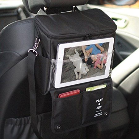Avanigo Insulated Lunch Bag,Car Seat Back Organizer,Travel Picnic Bag,Bottle Drinks Holder,Cool Heat Preservation,Black