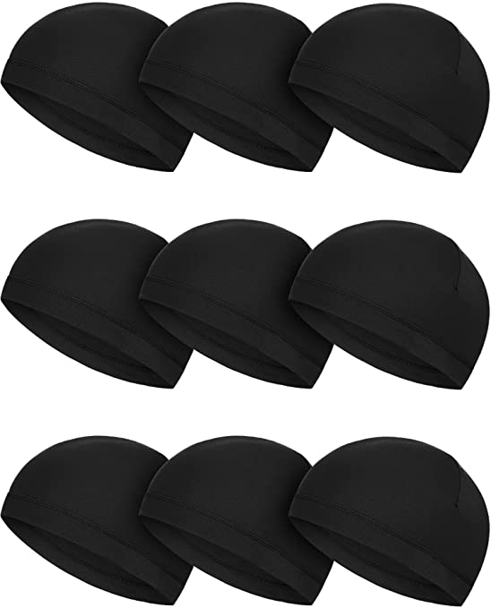 SATINIOR 9 Pieces Skull Cap Running Hats Sweat Wicking Hats Milk Silk Cycling Helmet Liner for Men