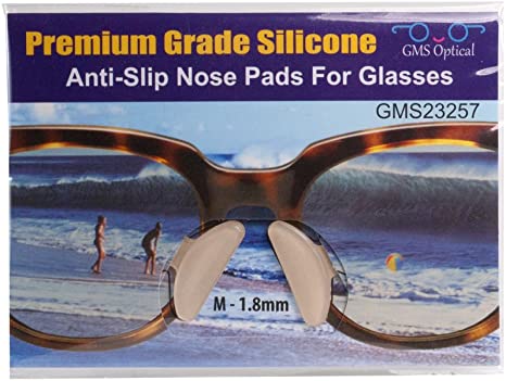 GMS Optical Non-Slip Nose Pads for Glasses 1.8mm X 17mm Premium Grade Silicone, Clear (10 Pair)