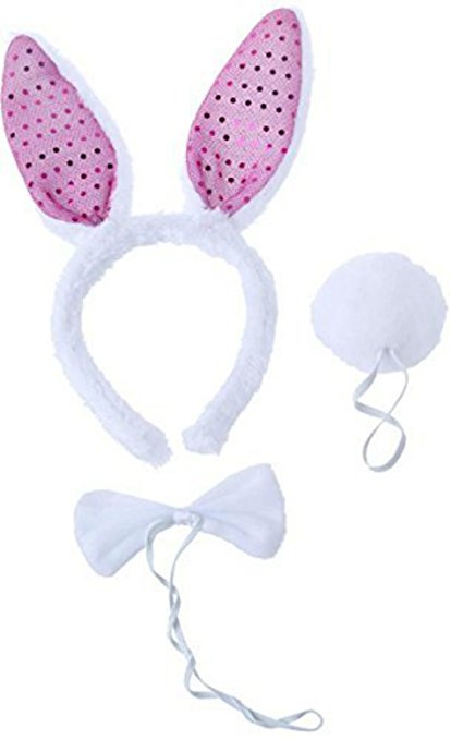 Bunny Ears with Headband, Bow Tie, and Tail Accessories for Kids, Adults, Babies, - 11" x 1" x 5"