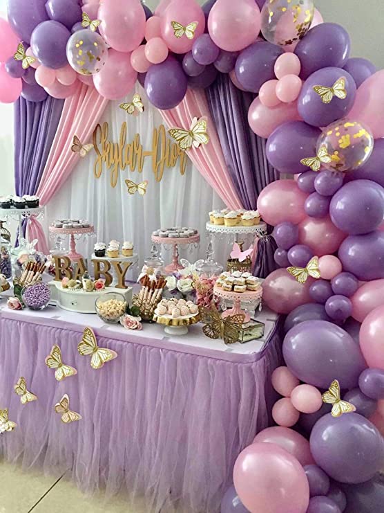 126pcs Butterfly Purple Pink Balloon Garland Arch Kit Theme Baby Shower Birthday Party Decorations for Girl, Pink Purple Gold Balloons for Princess Birthday Baby Shower Decor, Baby Girl Balloon