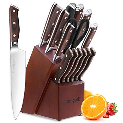 Chef Knife Set,15 Piece Knife set With Wooden Block,Wood Handle and German 1.4116 Stainless Steel,Full-Tang
