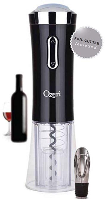 Ozeri Nouveaux II Electric Wine Opener in Black, with Free Foil Cutter, Wine Pourer and Stopper