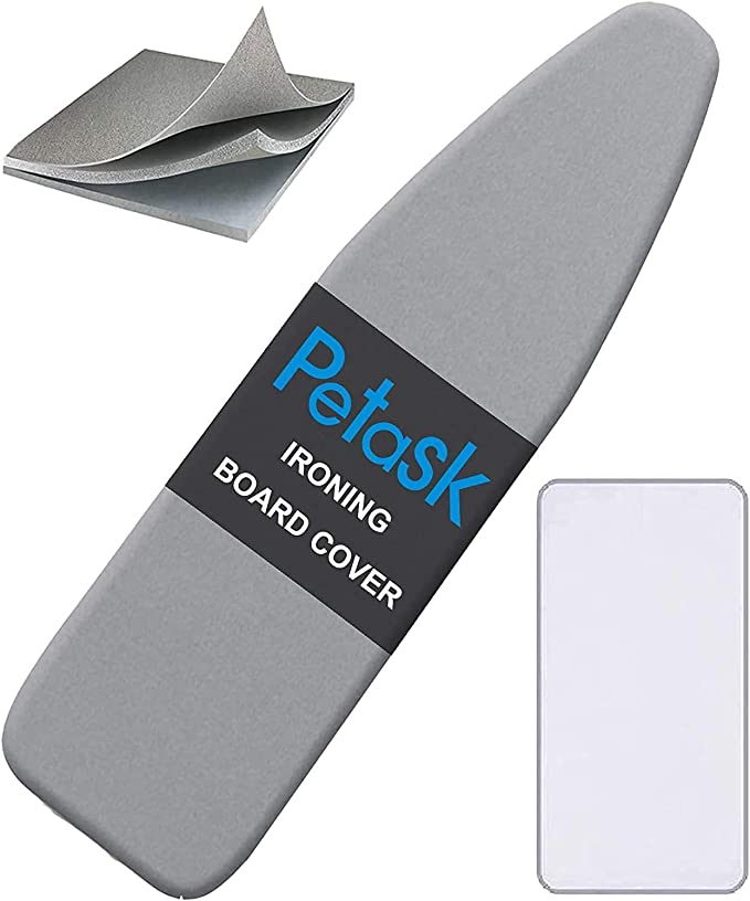 Petask Ironing Board Cover and Pad, Silicone Coated Resists Scorching and Staining Ironing Board Pads with Elastic Edges, 15"x54" Gray (Grey, Polyester & Polyester Blend)