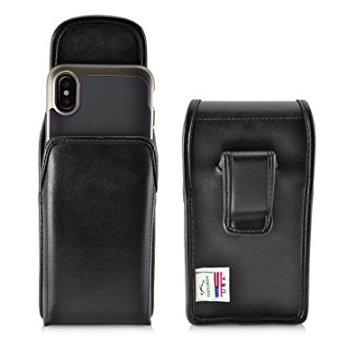 iPhone X Holster, Turtleback Vertical iPhone X 10 Belt Case, Black Leather Pouch with Executive Belt Clip, Made in USA