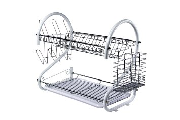 Spacesaver 2-Tier Stainless Steel Dish Rack System, White