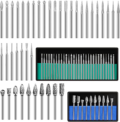 Double Cut Tungsten Carbide Rotary Burr Set 10 Pieces Metal Carving Drilling Polishing Cutter Bits and 30 Pieces Diamond Burr Bits, Rotary Burr Drill Kit for Die Grinder Drill Aluminum Wood Working