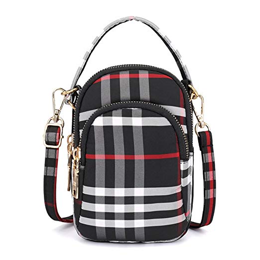 Toniker Nylon Plaid Multi-Pockets Small Crossbody Bags Cell Phone Purse Smartphone Wallet for Women Girls with Handy Carry