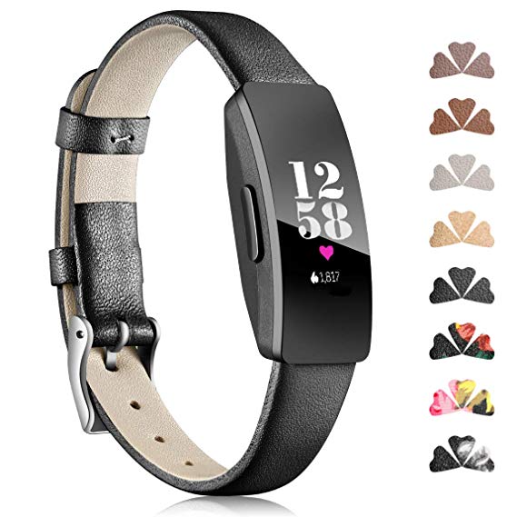 Maledan Band Compatible with Fitbit Inspire HR and Inspire Bands and Ace 2, Classic Genuine Leather Wristband with Metal Connectors Soft Replacement Accessories Strap for Women Men, Small Large