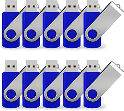JUANWE 10 Pack 2GB USB Flash Drive USB 2.0 Thumb Drive Jump Drive Fold Storage Memory Stick Swivel Design - Blue