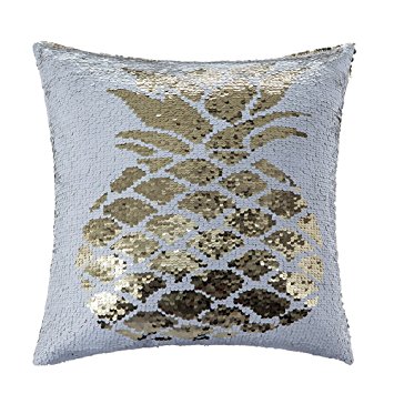 Homecy Reversible Sequins Pillow Cover Pineapple Patten Mermaid Pillowcases Throw Cushion 16x16 Inch