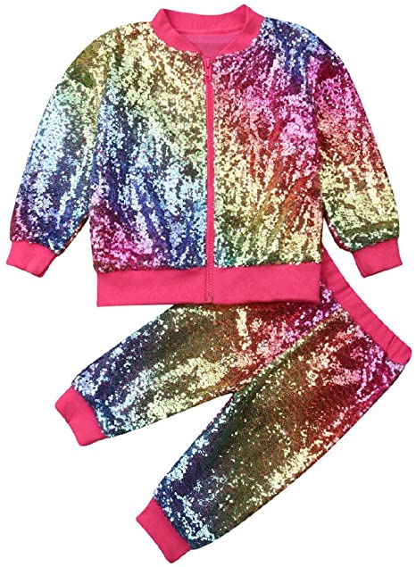 Baby Boy Girls Sequin Outfits Long Sleeve Hooded Zip Sweatshirt Top Pants Set, Toddler Girl Fall Clothes 1-6Y