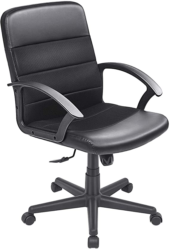 Bowthy Executive Office Chair Computer Task Desk Chair 360 Swivel Chair with Arms Mid Back Chair Mesh Leather Chair (Black)
