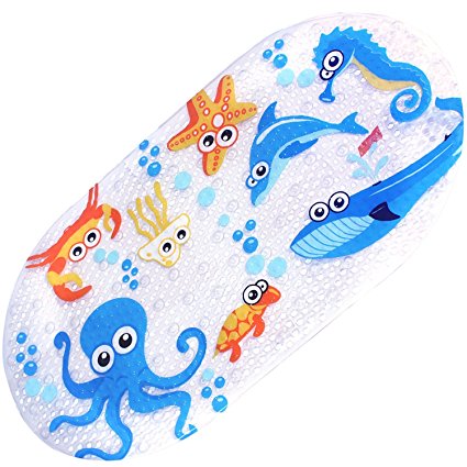 Non-Slip Bath Mat Bathtub and Shower Mat for Baby Kid's,Anti-Bacterial,Machine Washable,Fits Any Size Bath Tub,16inchx27inch (Sea world)
