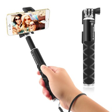 Selfie Stick, 6amLifestyle Aluminum Extendable Monopod with Adjustable Phone Holder Bluetooth Wireless Remote Shutter for iPhone, Galaxy Edge  Note 5 smartphones and Gopro Digital Camera - Black
