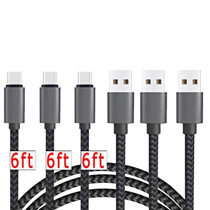 USB Type C Cable,[6ft 3Pack]by Ailun,High Speed Type-C to USB A Sync & Charging Nylon Braided Cable for Smartphone&Tablets [Silver&blackgrey]