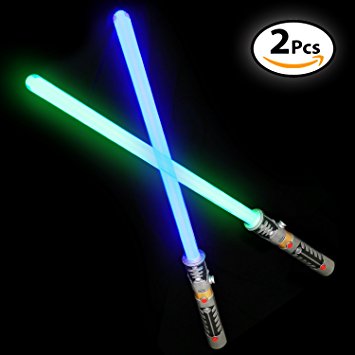Laser Sword’s for Kids (2 Pack) - Double Bladed Light Saber Toy with Sounds – Blue/Green Colors - 28" inch – Perfect for Star Wars Themed Party – 6 AAA Batteries Included (replaceable)