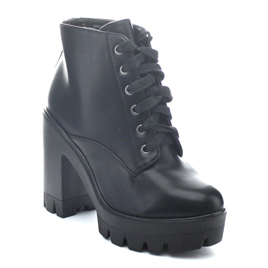 Bamboo Jonas-02 Women Lace Up Chunky Heel Lug Sole Platform Combat Ankle Bootie