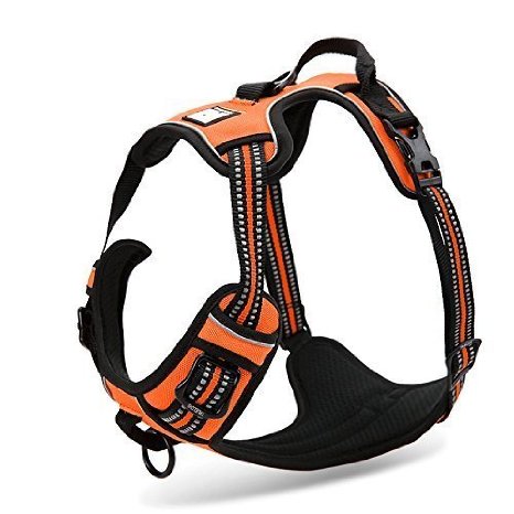 Chai's Choice Best Front Range Dog Harness. 3M Reflective Outdoor Adventure Pet Vest with Handle and Two Leash Attachments. *Caution* Please Use Sizing Chart in Images at Left for Best Fit *Matching Chai's Choice Front Range Leash Now Available!