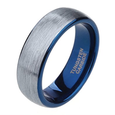 6mm 8mm Tungsten Carbide Wedding Ring Band for Men Women Silver Blue Two Tone Brushed Comfort Fit Size 4-15