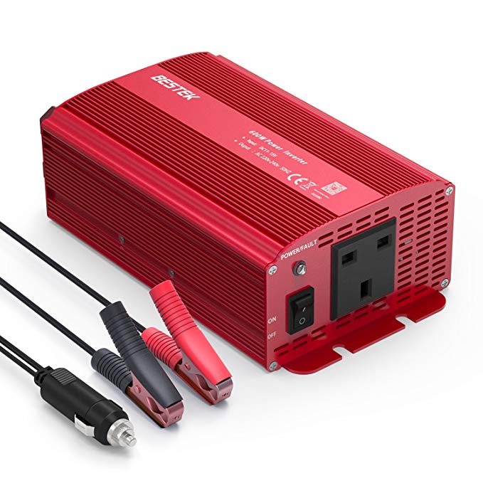 BESTEK 600W Power Inverter DC 12V to AC 230V 240V Converter Power Supply with Cigarette Lighter Adapter in Car and Crocodile Clip for Battery