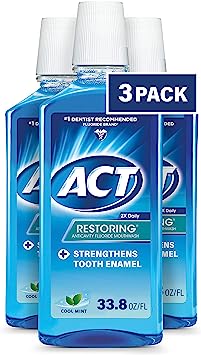ACT Restoring Mouthwash, Cool Splash Mint, 33.8-Ounce Bottles (Pack of 3)