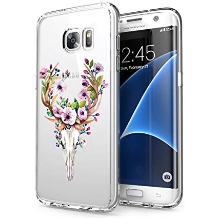Soft TPU Case for Samsung Galaxy S7 Edge, Rubber Transparent Clear Lightweight Printed Flower Skull Cover Case, Customized Design Skin Cover Samsung Galaxy S7 Edge Case