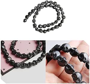 38Pcs Tiny Black Turquoise Skull Beads Halloween 10mm