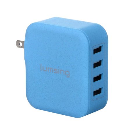 Lumsing USB Wall Charger 4-Port 21W Multi-Port Charger with Foldable Plug for iPhone iPad Samsung Galaxy Smartphones Tablets(Blue)