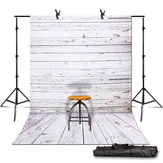 Julius Studio Photo Video Studio Backdrop and Support Kit - 6x10 ft Striped Wooden Polyester Backdrop and 10x8.5 ft Adjustable Support Stand with 2-Piece Background Clamps and Carrying Bag, JSAG521