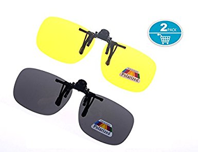 Clip On Sunglasses Polarized Driving Glasses,Shileded Retro Clip Up Sunglasses Plastic Clip-On Glasses,Night Vision for Driving Fishing Cycling Walking Outdoor,2 Piece