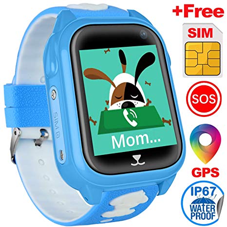 Waterproof IP67 Kids Smart Watch Accurate GPS Tracker with FREE SIM CARD for Kid Boys Girls Smartwatch Phone watch Game watch with SOS Call Camera Electronic Learning Toys Christmas Birthday Gift