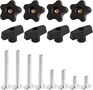 POWERTEC 71121 T-Track Knob Kit w/Threaded Knobs and 5/16”-18 T Bolts for Woodworking Jigs and Fixtures – 16-Piece Set