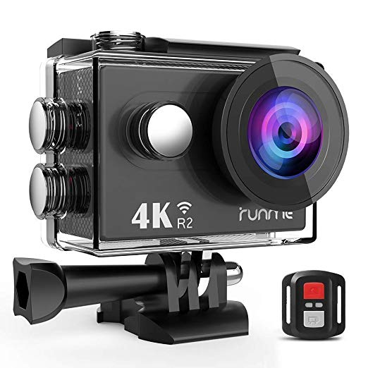 RUNME R2 4K Sports Action Camera, 12MP Wi-Fi Camera 170-Degree Wide-Angle Lens, Underwater Action Cam 2.4G Remote Control Accessories