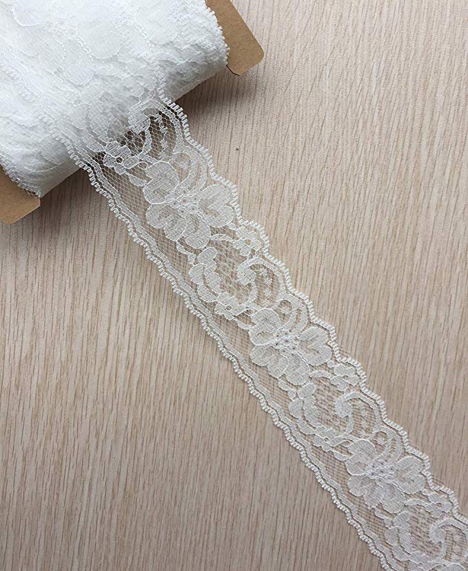LACE REALM 2 inches Wide x 30 Yards White Floral Pattern Trim Lace Ribbon for Decorating, Floral Designing and Crafts