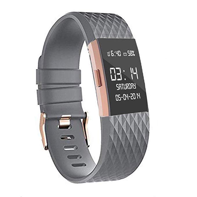 Wearlizer for Fitbit Charge 2 Strap for Women Men, Silicone Replacement Sport Band for Fitbit Charge 2 Fitness Special Edition Lavender Rose Gold