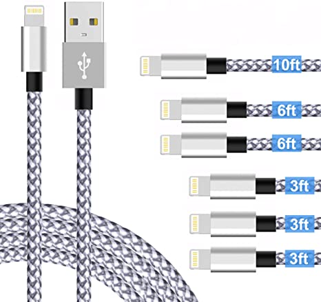 JimBest1980 Phone Charger Cable - MFi Certified - Fast Phone Charging Cable (6 Pack,3FT/6FT/10FT) Cord Compatible Phone 11/XS/Max/XR/X/8/8 Plus/7/7 Plus