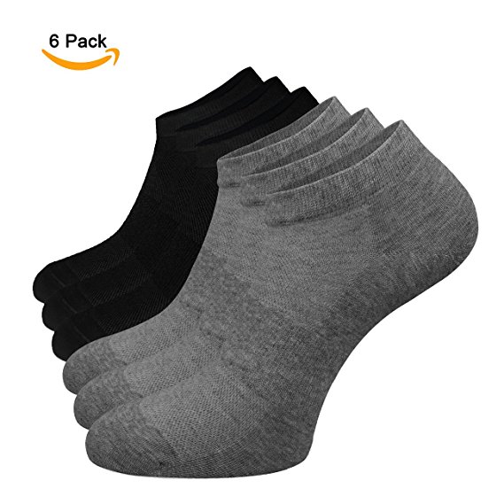 No Show Socks Mens 6 Pack Low Cut Cotton Non-Slide Casual Thin Ankle Socks With Mesh