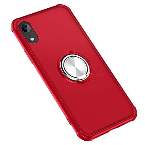 iPhone XR Case,Ring Stand Holder Car Magnetic Slim Soft Silicone Gel for iPhone XR 6.1-Red