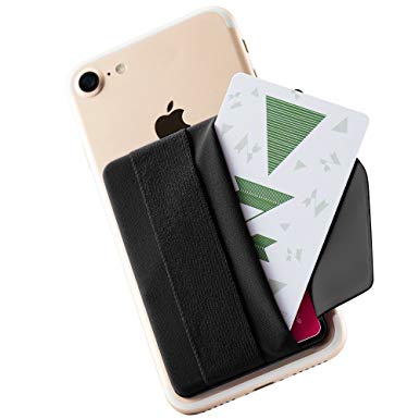 Sinjimoru Phone Grip Card Holder with Flap, Credit Card Stick-On Wallet Functioning as Phone Holder, Safety Finger Strap for iPhone and Android. Sinji Pouch B-Flap, Black.