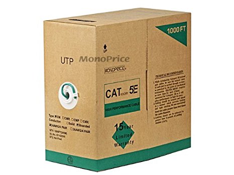 Monoprice 1000-Feet 24AWG Cat5e 350MHz UTP Stranded In-Wall Rated (CM) Bulk Ethernet Bare Copper Cable, Green (100887)